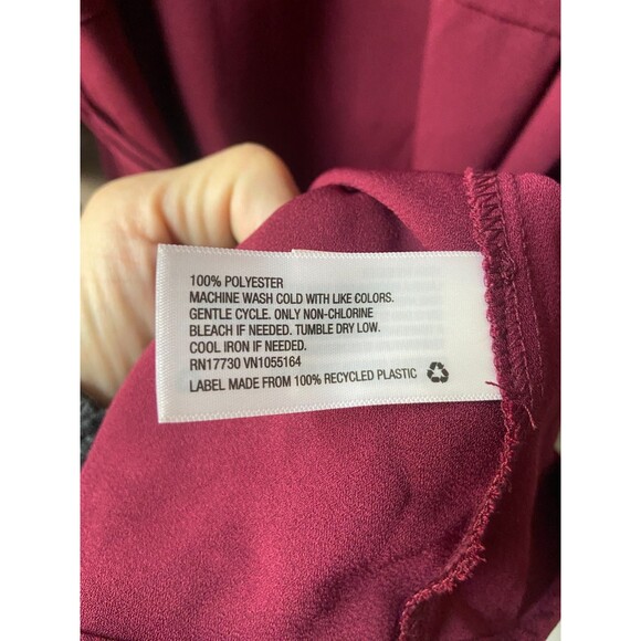 A New Day Dress WomesPlus XXL Burgundy Knee Length V Neck Bishop Sleeves Tie - Picture 6 of 10